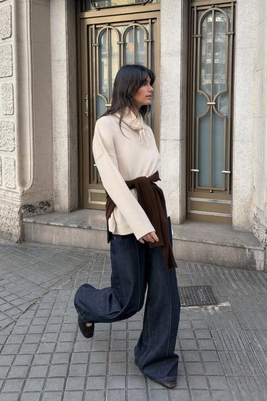 Zara WASHED EFFECT INTERLOCK SWEATSHIRT - Ecru