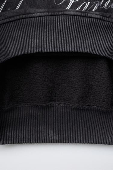 Zara TEXT PRINT WASHED EFFECT SWEATSHIRT - Anthracite grey