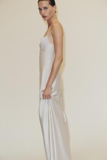 LONG SATIN DRESS - stone by Zara