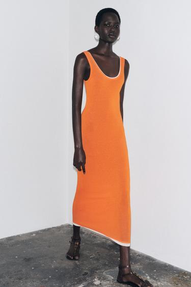 DOUBLE LAYER TRIM KNIT MAXI DRESS - Tangerine by Zara - Image 0