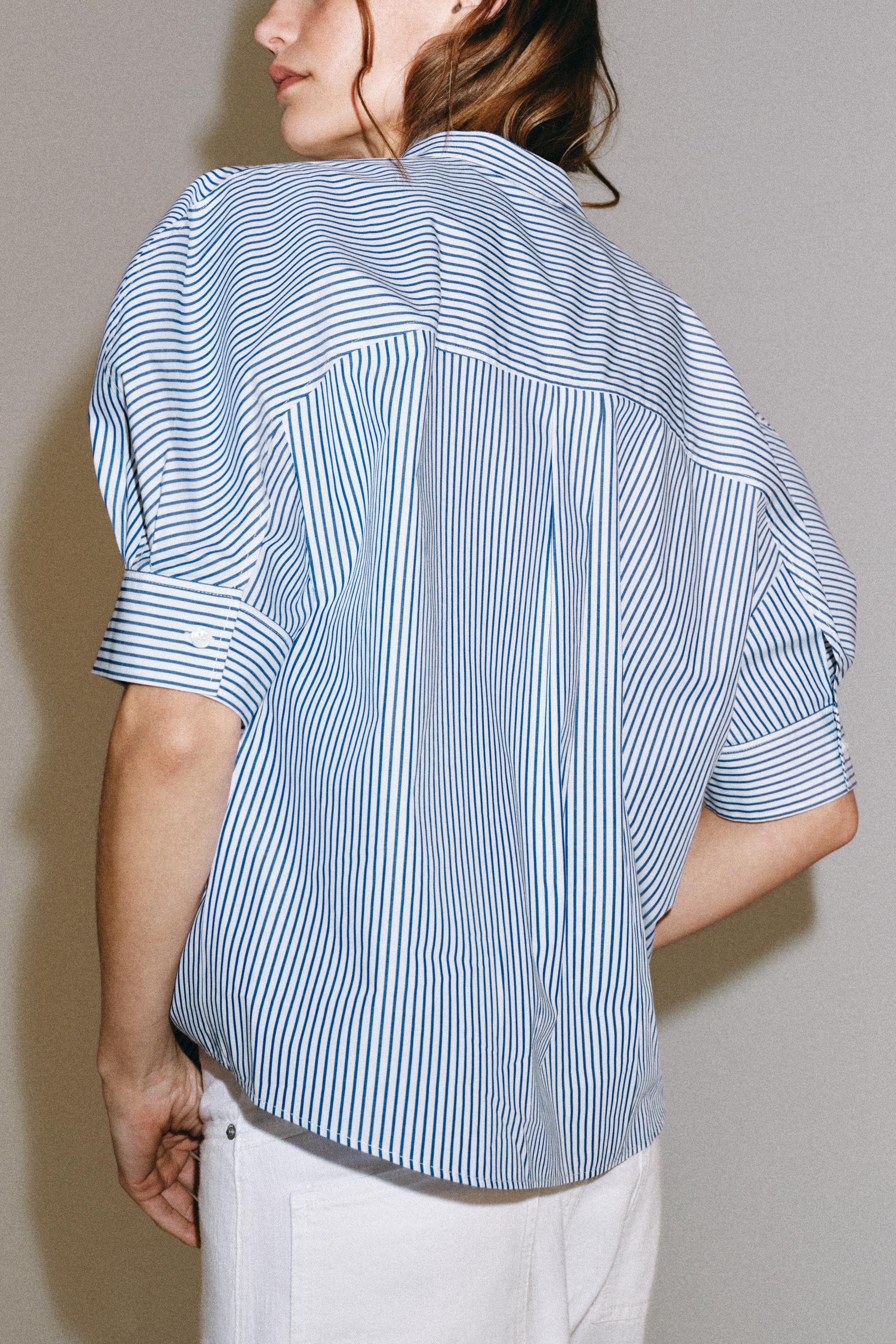 ZW COLLECTION BUTTON POPLIN SHIRT - Blue / White | ZARA United States