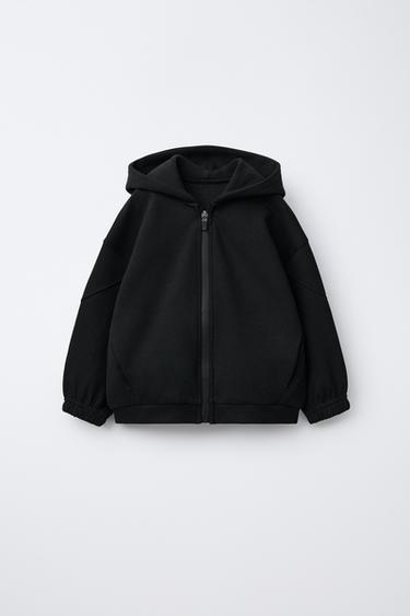 SUDADERA INTERLOCK CREMALLERA CAPUCHA LOGO - Negro de Zara