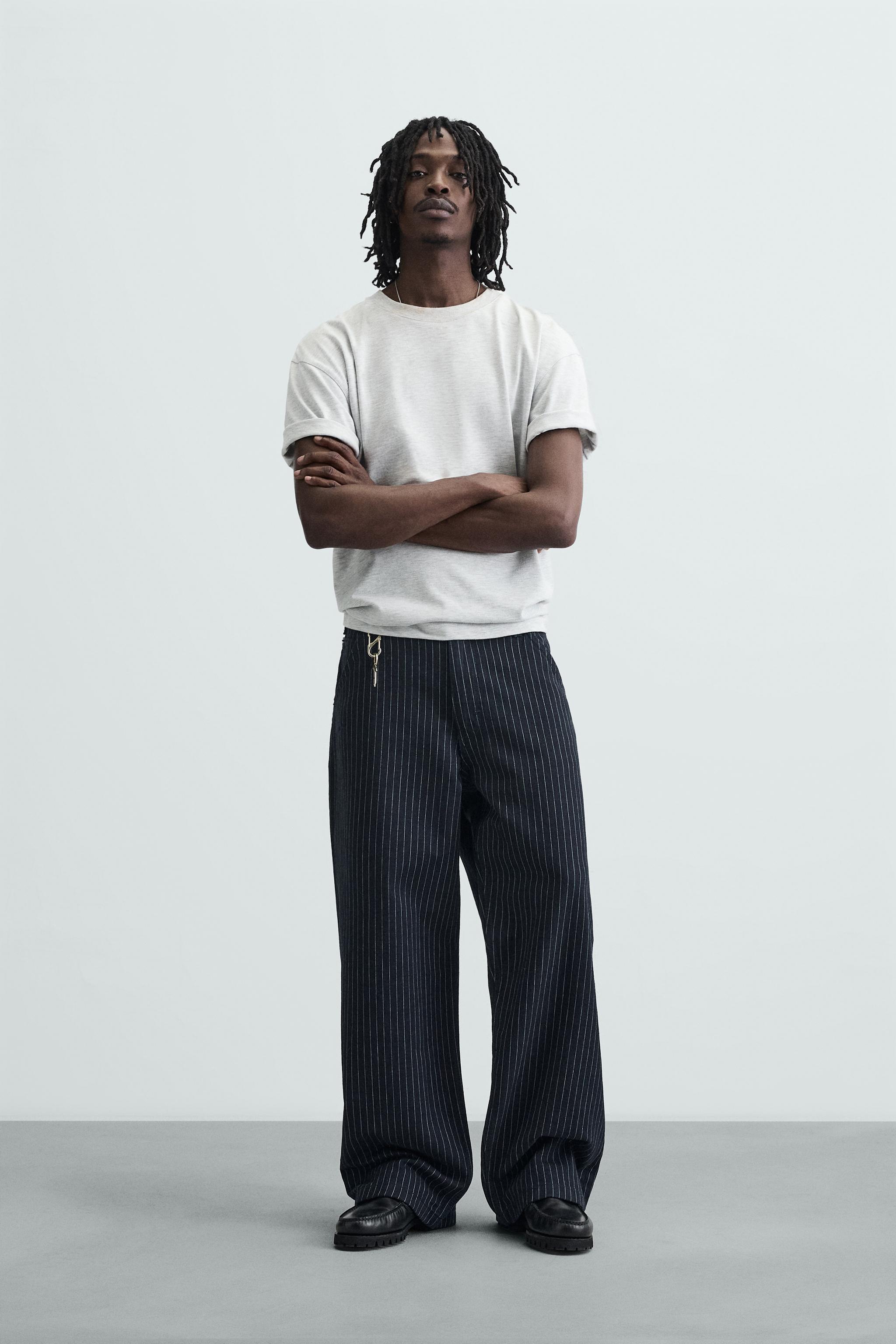 CALÇA RELAXED FIT LISTRADA - Azul | ZARA Brasil