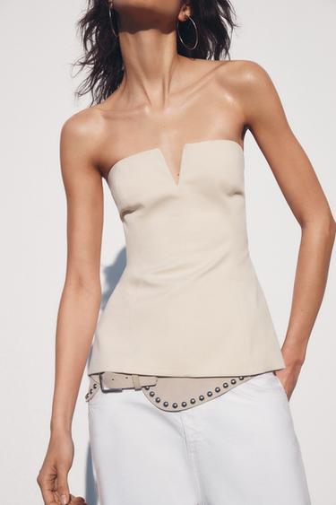 TOP DECOTE CAICAI - Bege da Zara