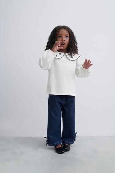 EMBROIDERED PETER PAN COLLAR T-SHIRT - White by Zara