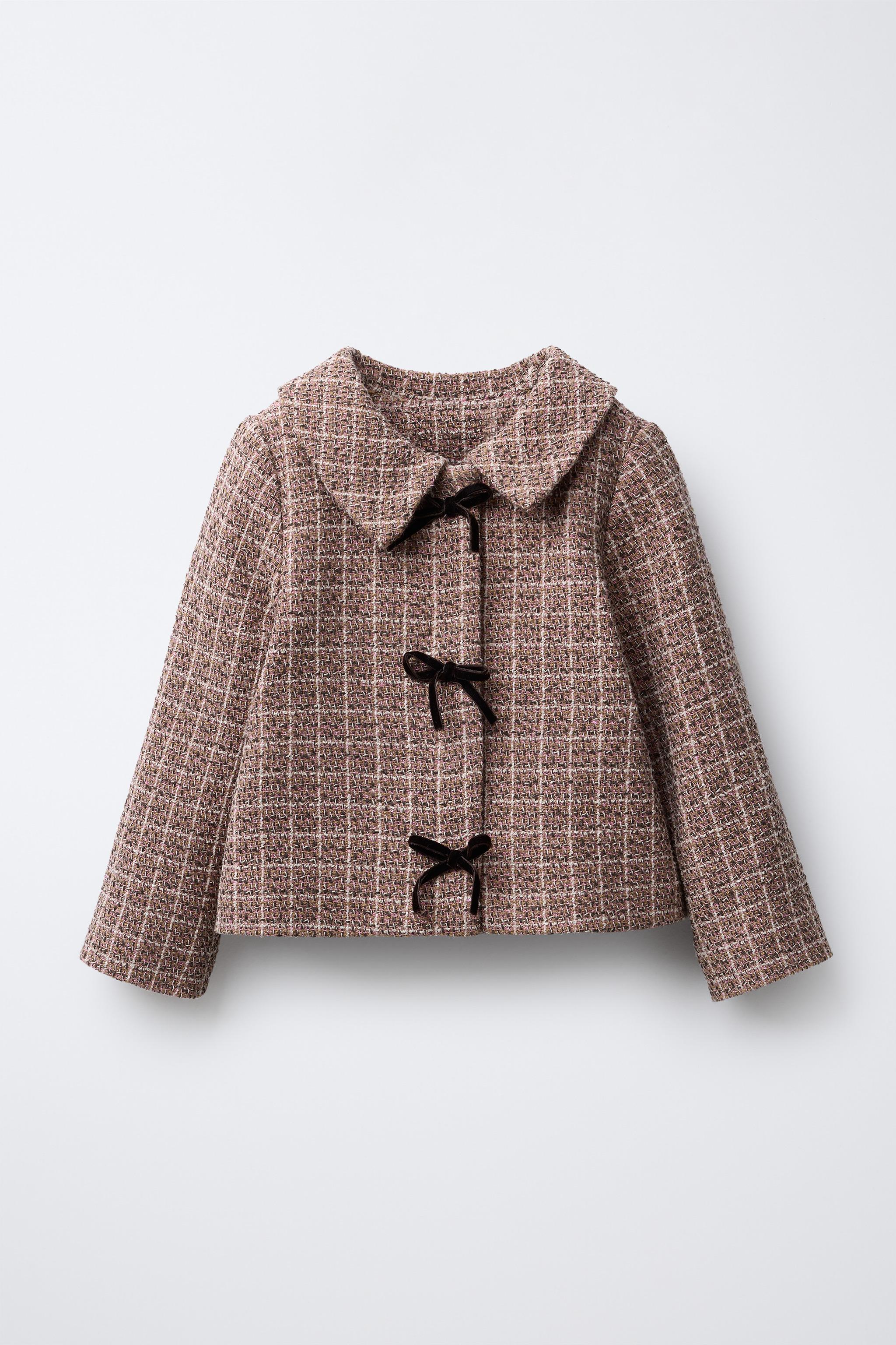 TEXTURED PLAID JACKET WITH VELVET BOWS