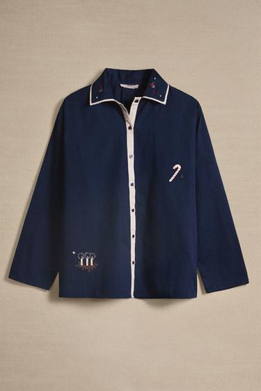 CHILDREN'S SET OF PYJAMAS WITH CHRISTMAS PATCHES - MIDNIGHT BLUE by Zara