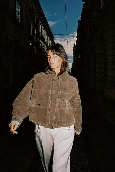 BLUSÃO BOMBER 100% PELE - Caqui da Zara