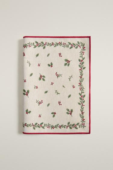 HOLLY JACQUARD CHRISTMAS PLACEMAT — Red 2