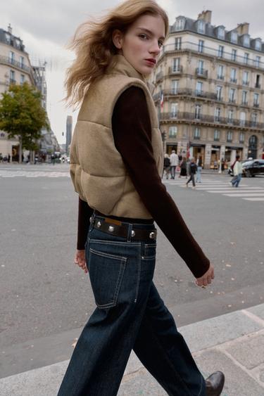 SHORT KNITTED PUFFER GILET - camel by Zara - Image 5