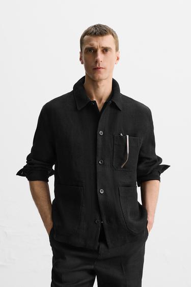 SKJORTEJAKKE I 100% HØR - Sort fra Zara