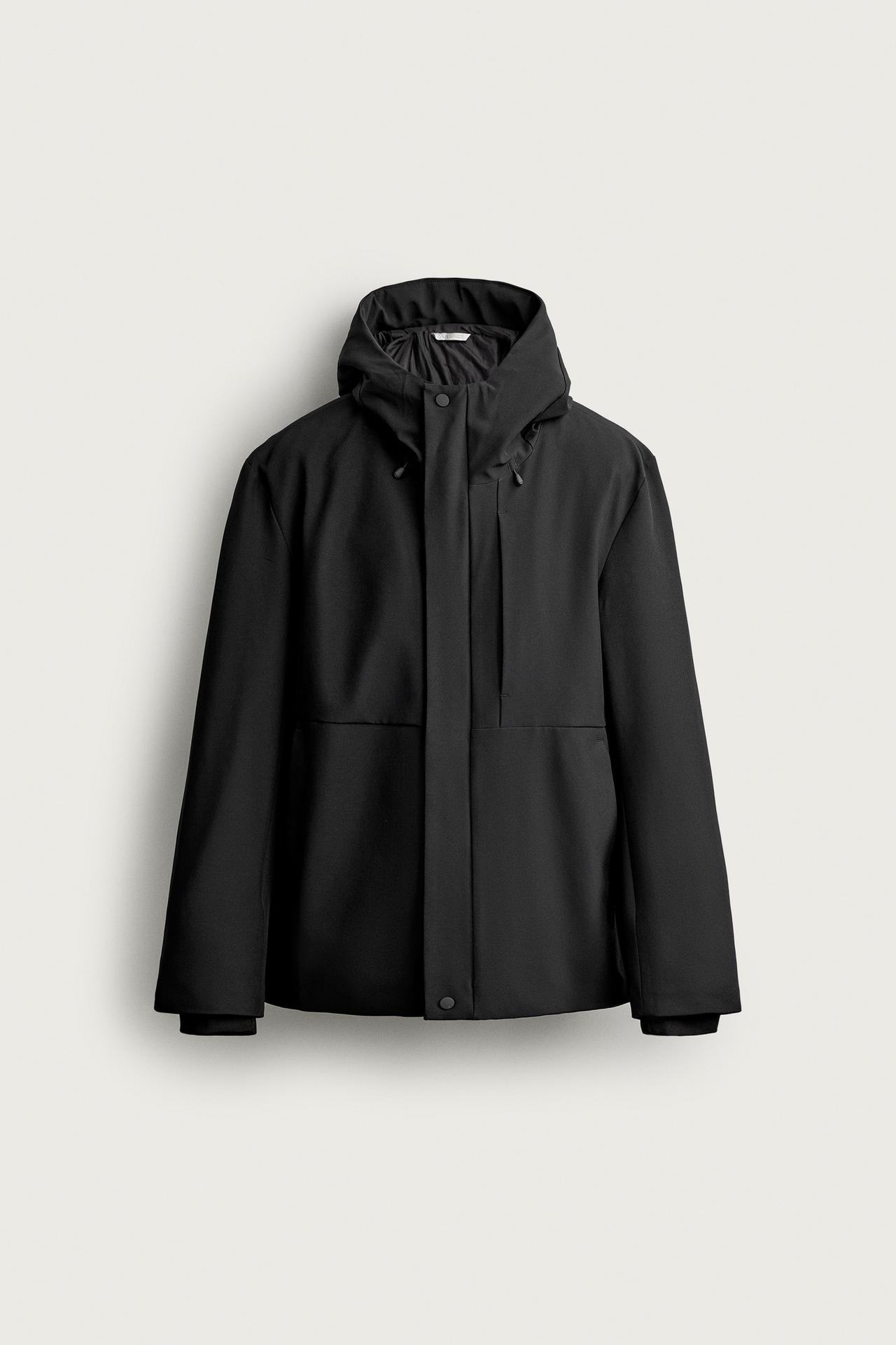 TECHNICAL WATER-REPELLENT HOODED JACKET — Black