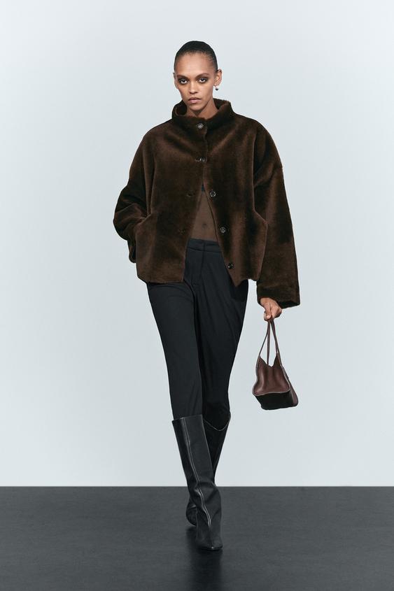 Abrigo reversible piel con pelo - Marrón de Zara - Imagen 0