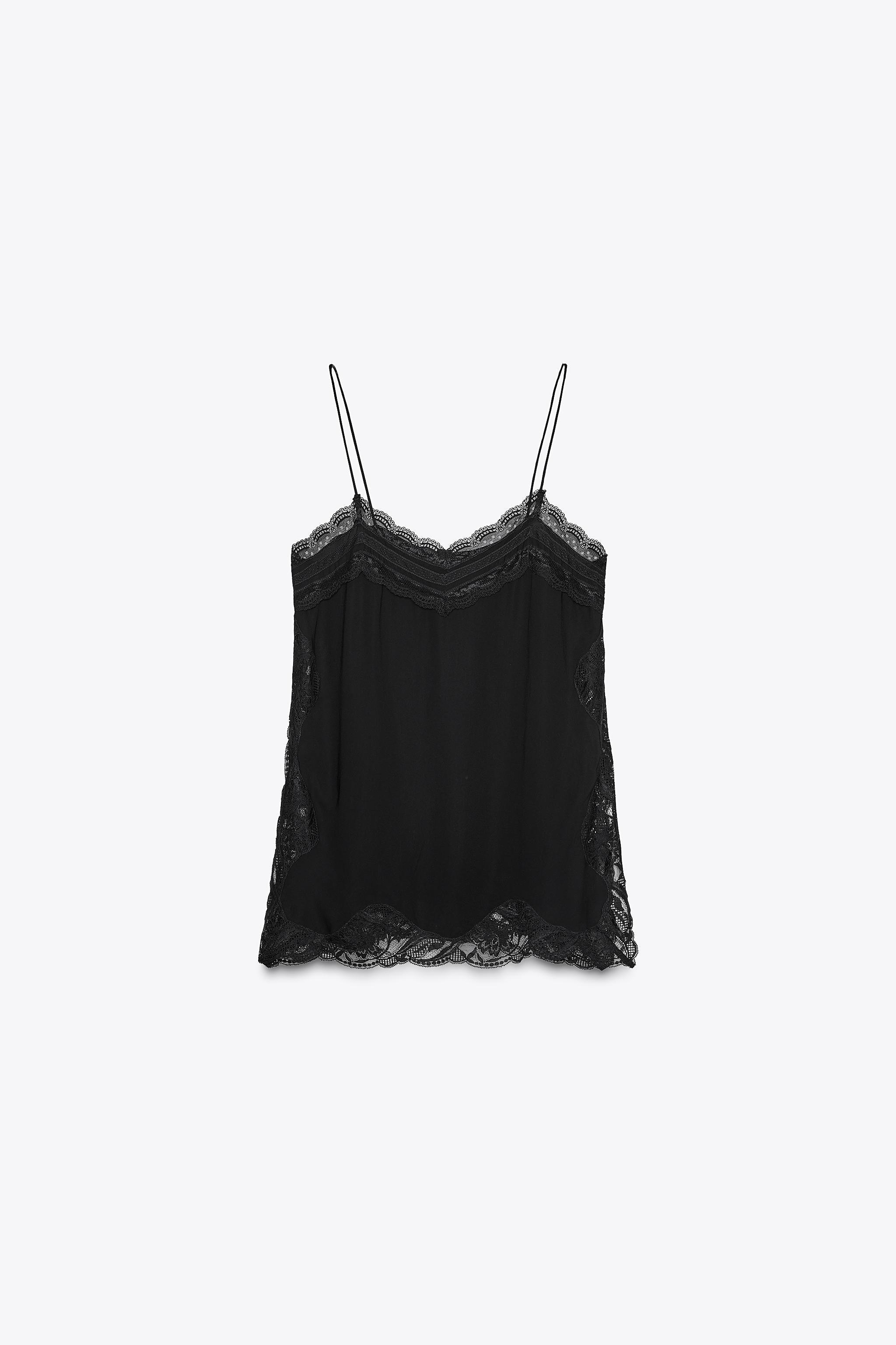 ZW COLLECTION ブラックキャミソール ZARA】ZW COLLECTION レーストリムキャミソールトップス (ZARA