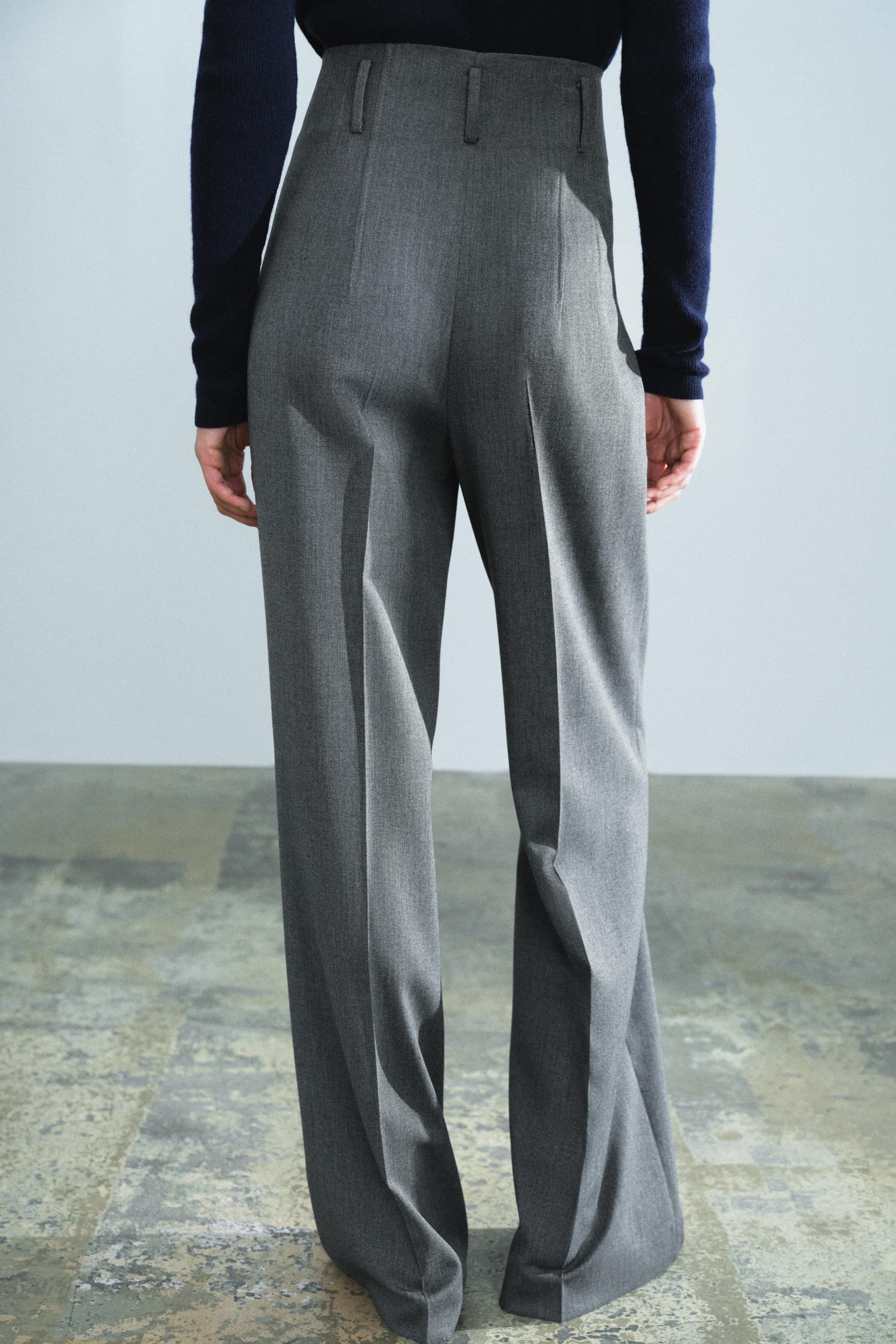 ZW COLLECTION HIGH-RISE TROUSERS - Gray marl | ZARA United States