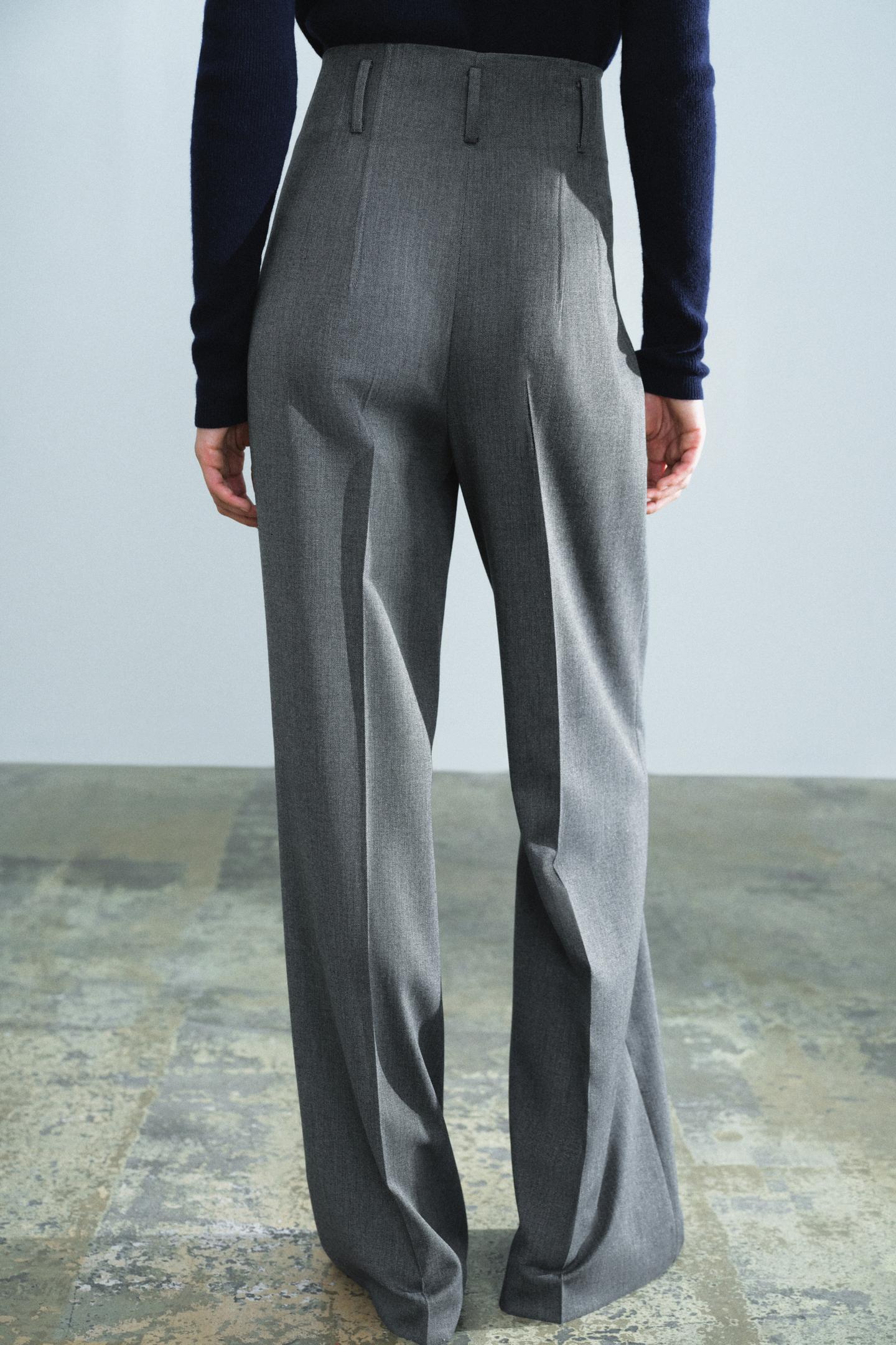 Женские брюки Zara ZW Collection High-Rise, цвет: Серый меланжевый — фото 3