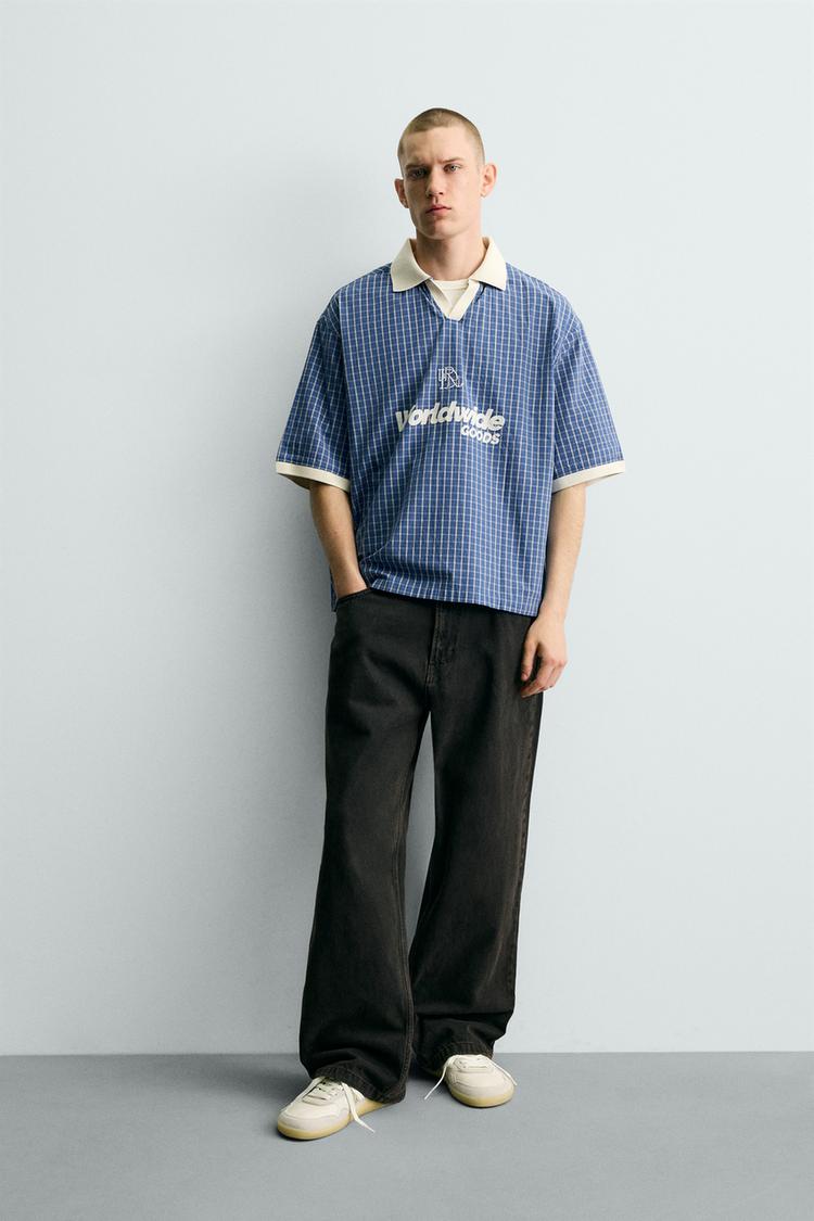 SLOGANLI CROP FIT POLO YAKA T-SHIRT