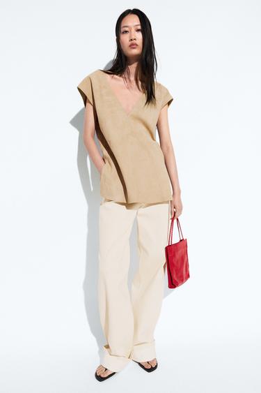 Zara Suede leather sleeveless top - Beige