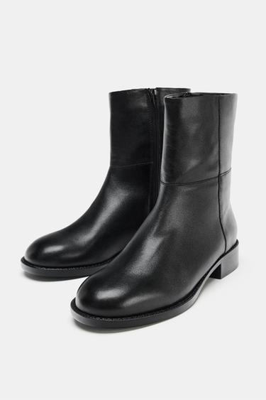 FLAT LEATHER ANKLE BOOTS - Black by Zara - Image 3