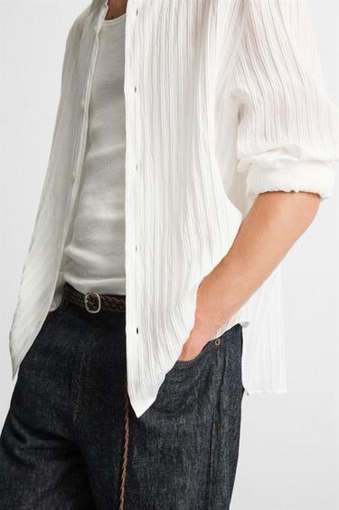 CHEMISE JACQUARD À RAYURES - Blanc de Zara - Image 4
