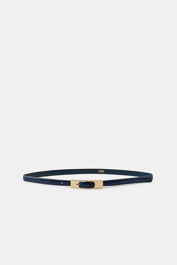 100% LEATHER SLIM BELT - Blue by Zara - Image 0
