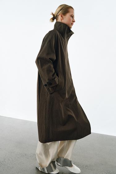 TRENCH OVERSIZE À CARREAUX ZW COLLECTION - Chocolat de Zara - Image 4
