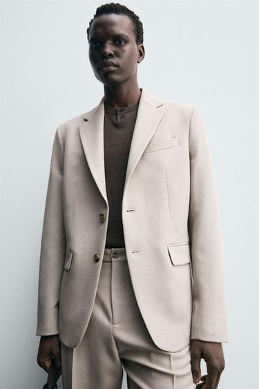 SLIM FIT SUIT BLAZER - Sand / Marl by Zara - Image 4