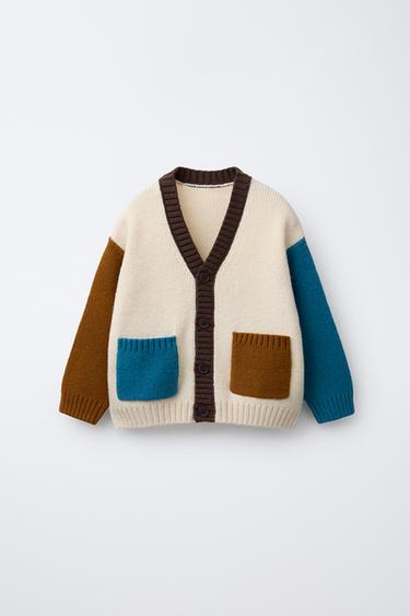 COLOUR BLOCK KNIT CARDIGAN - ECRU by Zara