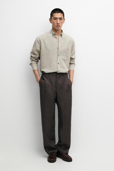 Zara Flowing regular fit lyocell-linen shirt - Green - Image 0