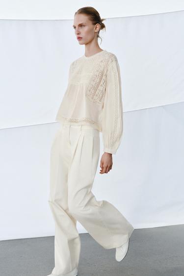 Zara EMBROIDERED SHIRT ZW COLLECTION - Mid-ecru