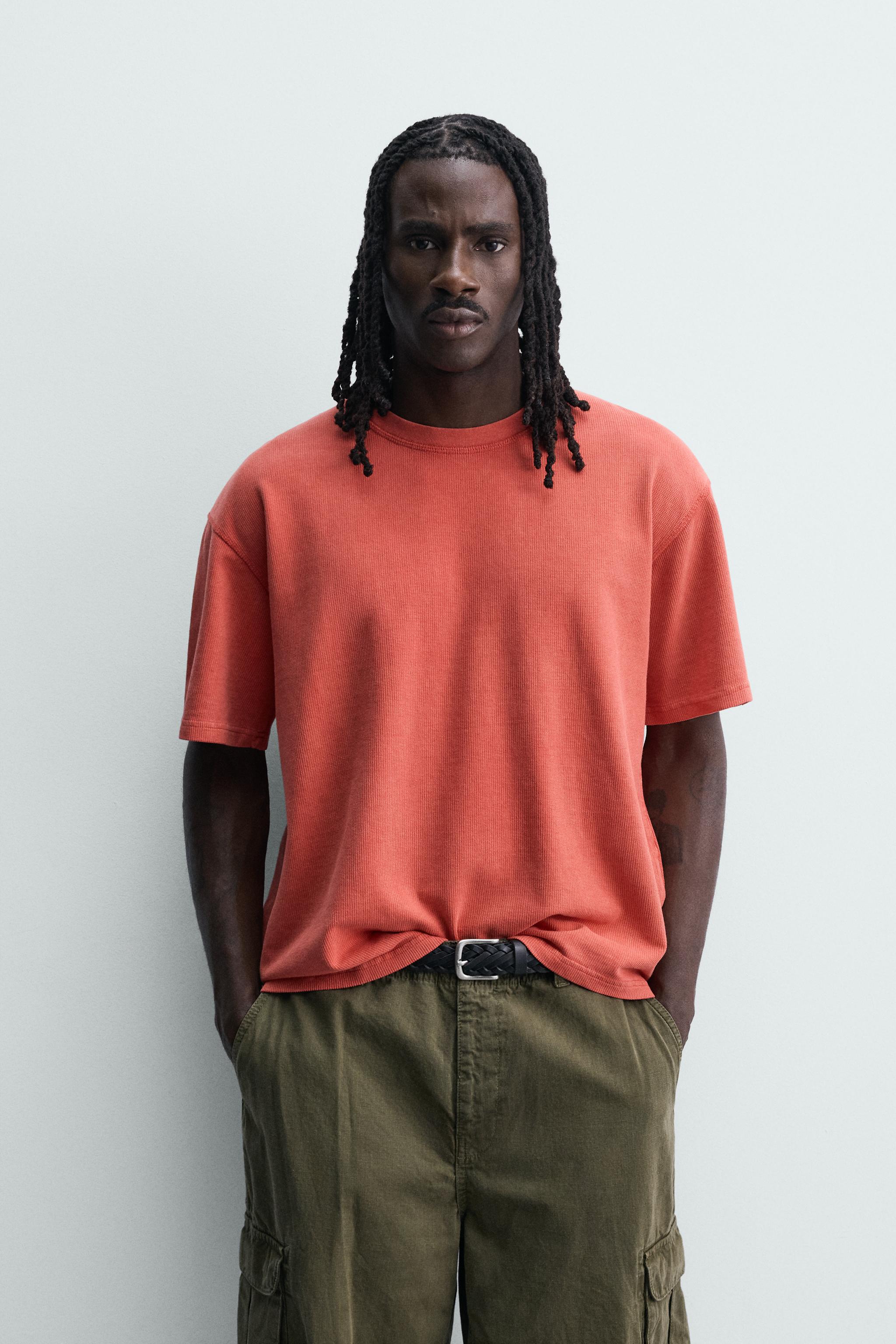 WASHED WAFFLE KNIT SHIRT — Red (alternate view)