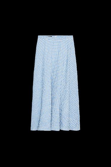 Zara GINGHAM MIDI FLARED SKIRT - Light blue - Image 0