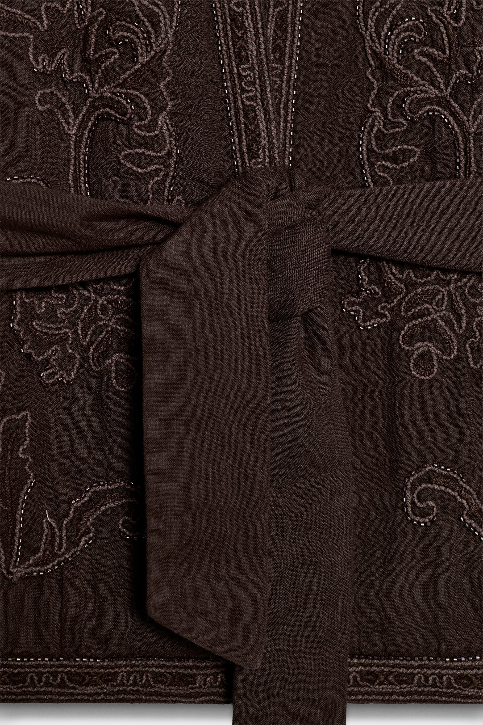 EMBROIDERED BELTED KIMONO JACKET