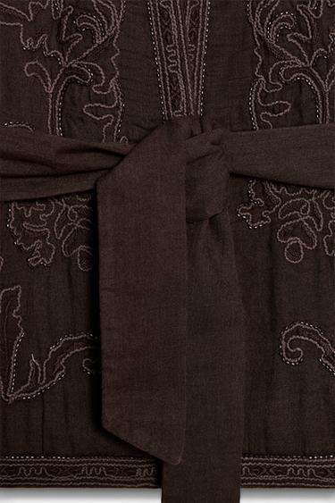 VESTE KIMONO BRODERIES CEINTURE - Marron de Zara - Image 7
