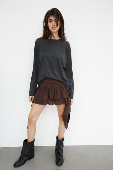 Zara RUFFLED GEORGETTE SKORT - Brown
