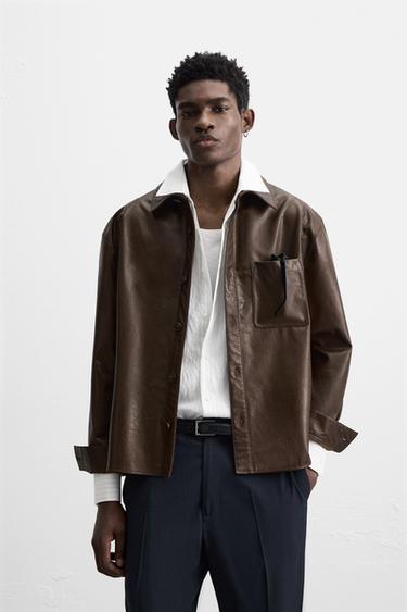 LEATHER OVERSHIRT - Brown by Zara