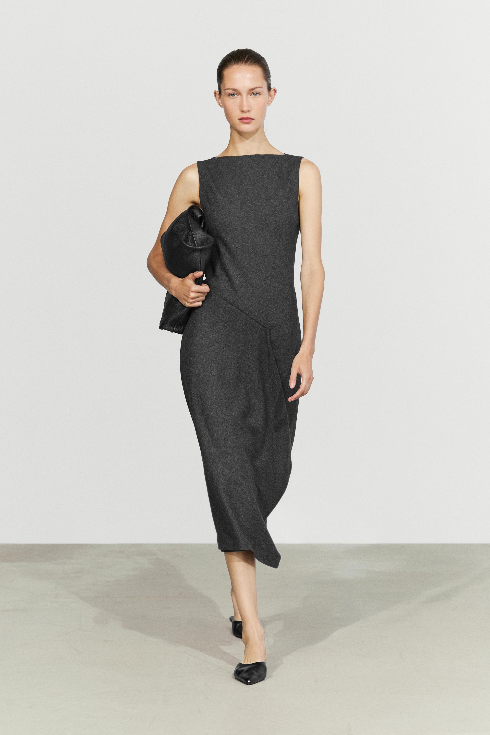 Asymmetric midi dress with draped detail