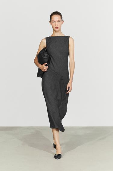 Asymmetric midi dress with draped detail — Gray 1