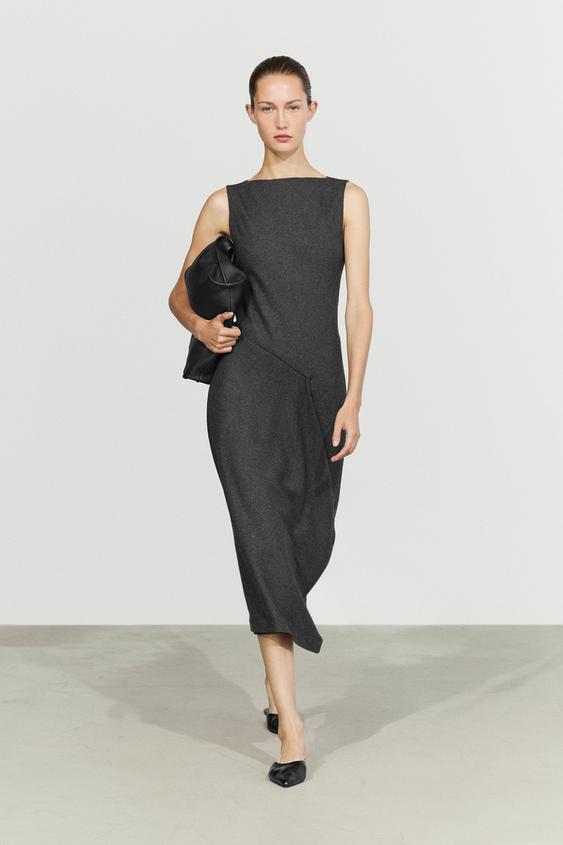 Zara Asymmetric midi dress with draped detail - Gray - Image 0