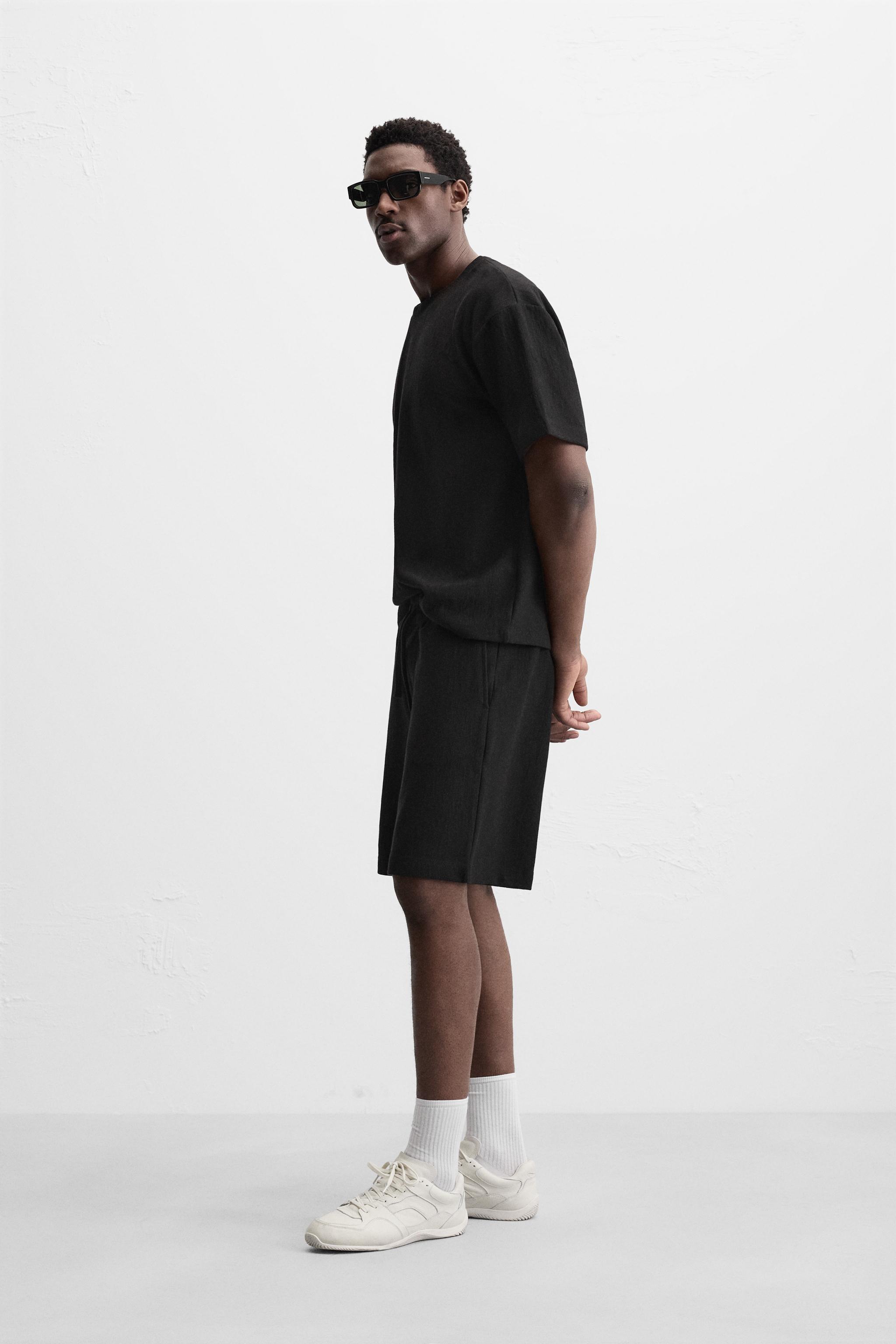 テクスチャードジョガーバミューダパンツ - ブラック | ZARA