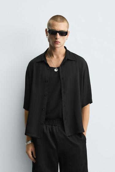 CHEMISE SATINÉE RELAXED FIT - Noir de Zara