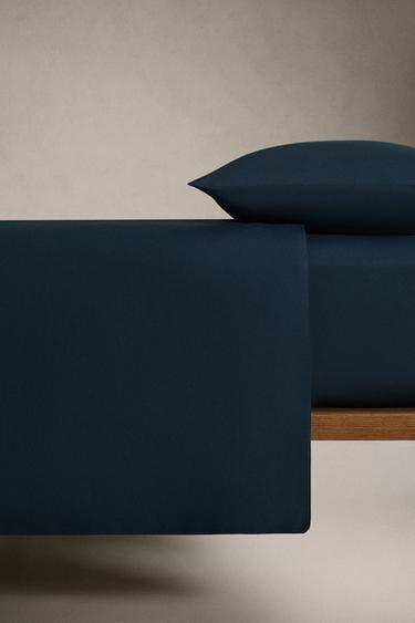 WASHED COTTON PERCALE FITTED SHEET X SOCIETY LIMONTA - Blue by Zara
