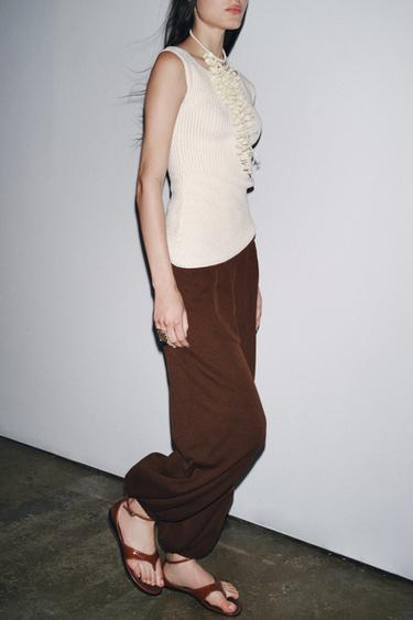Zara DRAPED TEXTURED TOP - Ecru - Image 0