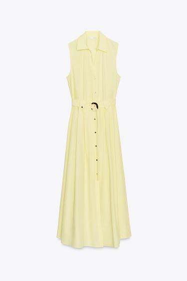 POPLIN MIDI DRESS WITH BELT - Yellow by Zara - Image 7