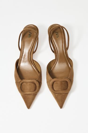 SLINGBACK SHOES WITH PIECE DETAIL - Brown by Zara