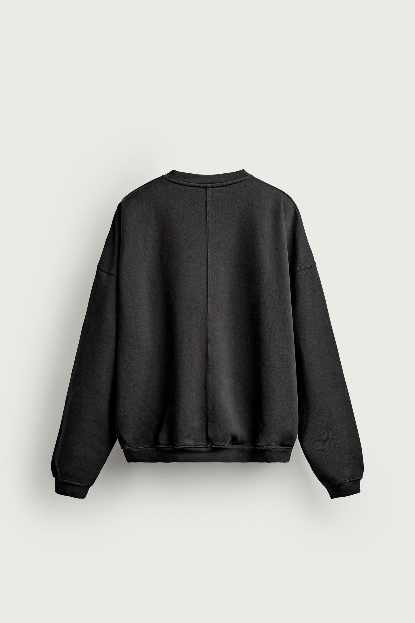 Мужская толстовка Zara Washed Relaxed Fit Crewneck, цвет: Чёрный — фото 8