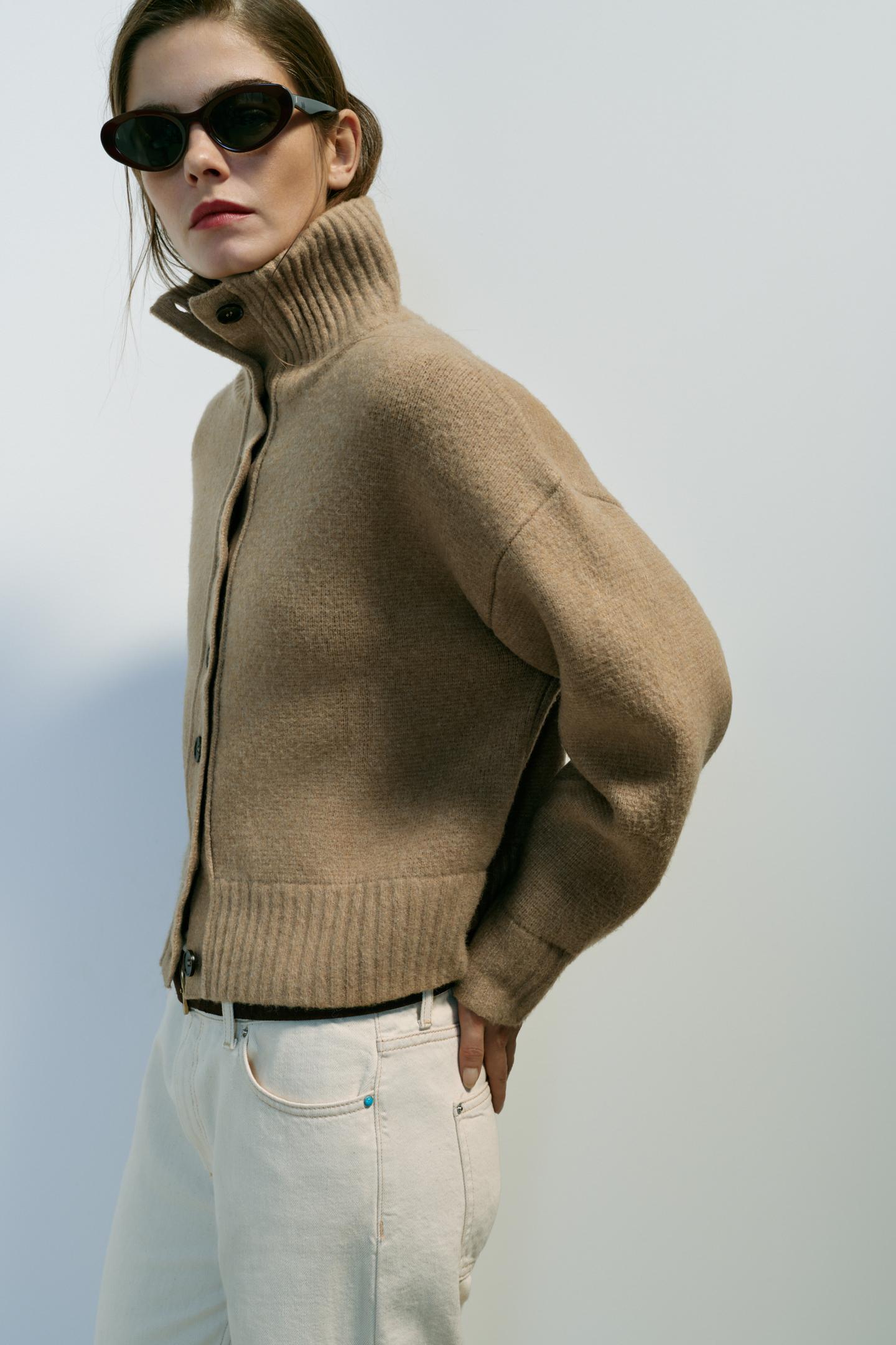 Женский кардиган Zara High Neck, цвет: Серо-коричневый коричневый — фото 4