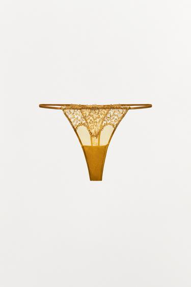 TANGA MESH ENCAJE - Amarillo de Zara