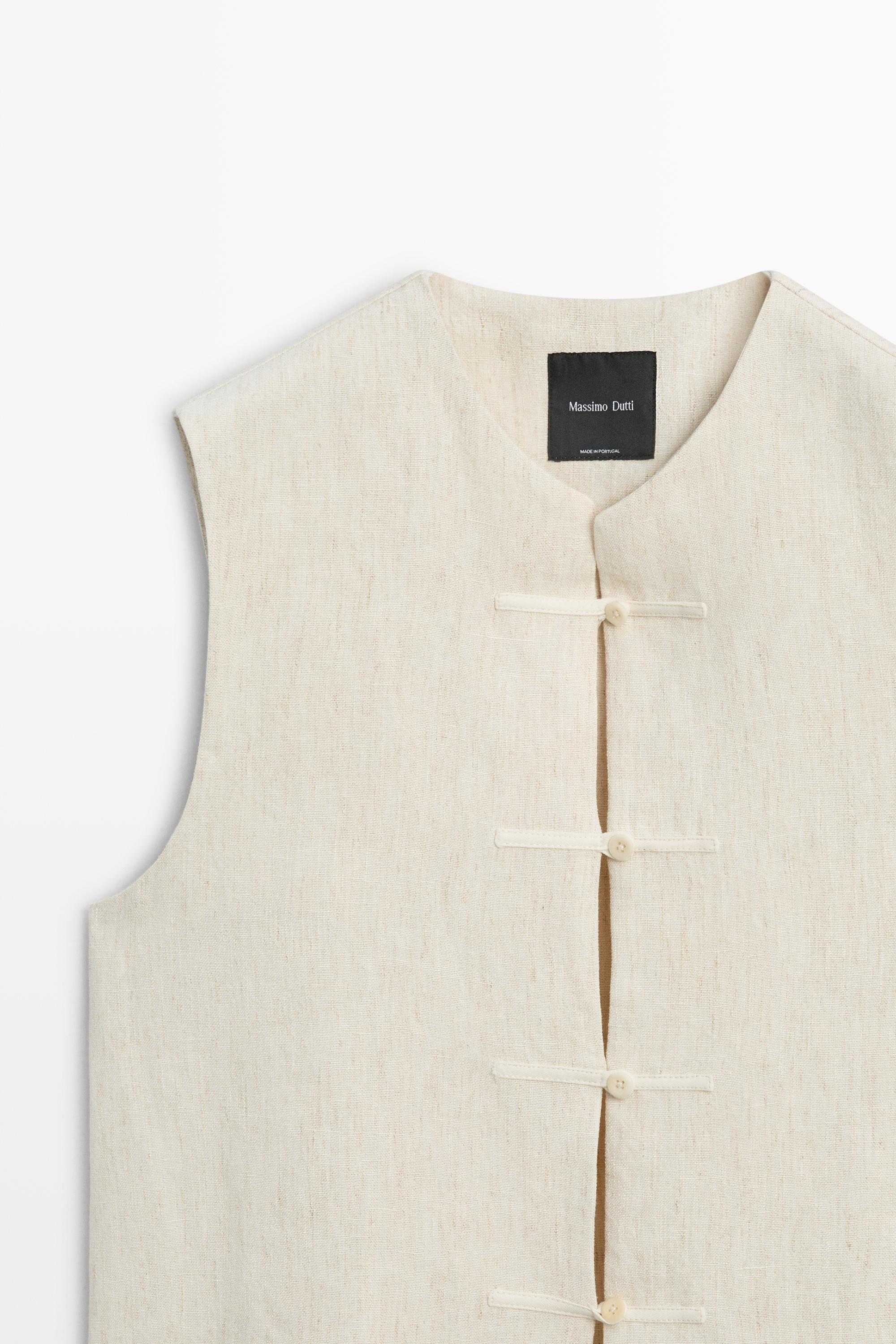 Linen blend button-detail vest
