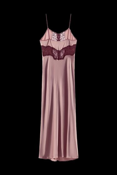 SPITZENKLEID IN SATINOPTIK - Rosa pudrig von Zara